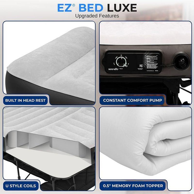 SereneLife Luxe Series EZ Bed - Twin Air Mattress with Frame, Internal Pillow, Memory Foam Cover, Built-In Pump - 20" Raised Height