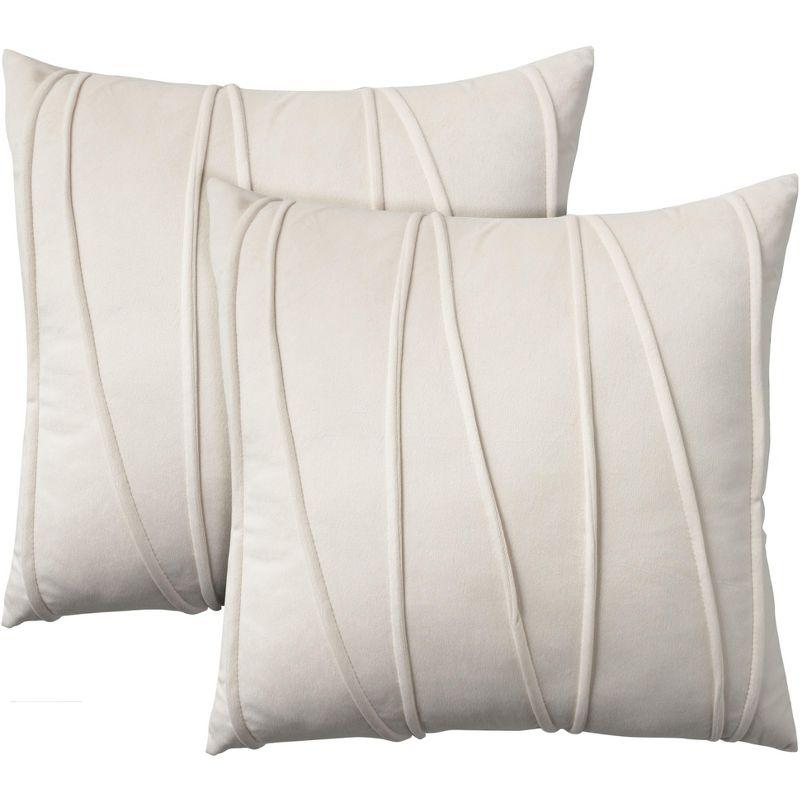 Ivory Embroidered 18" Square Polyester Throw Pillow Set