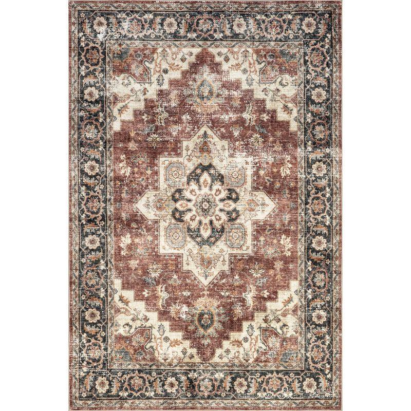 Arbor Red and Beige Washable Synthetic Area Rug