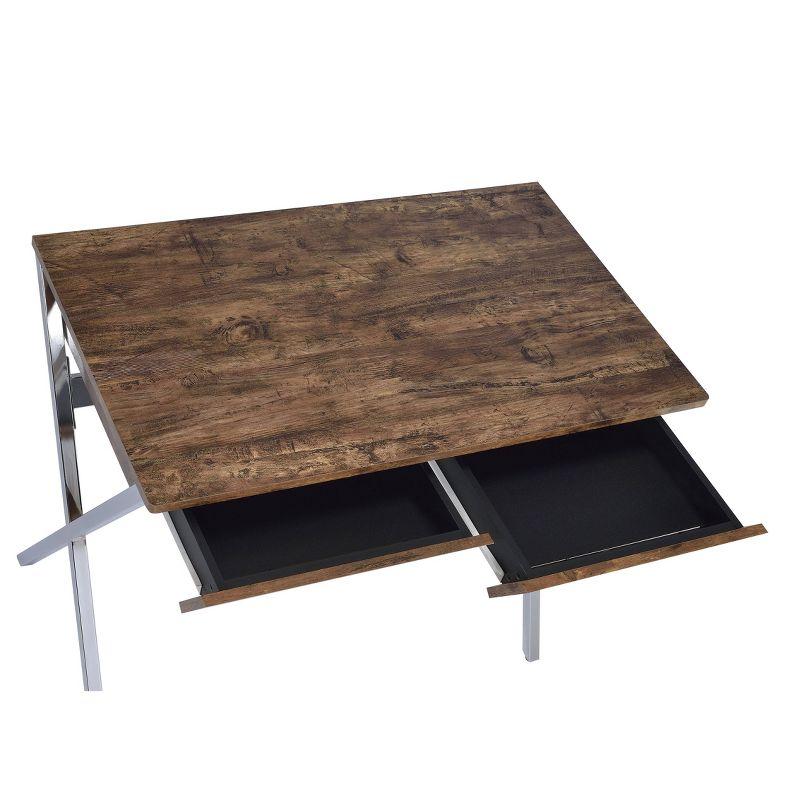 Acme Furniture 36" Callers Desks Weathered Oak and Chrome Finish: Metal Frame, Wood Surface, Open Storage Shelf