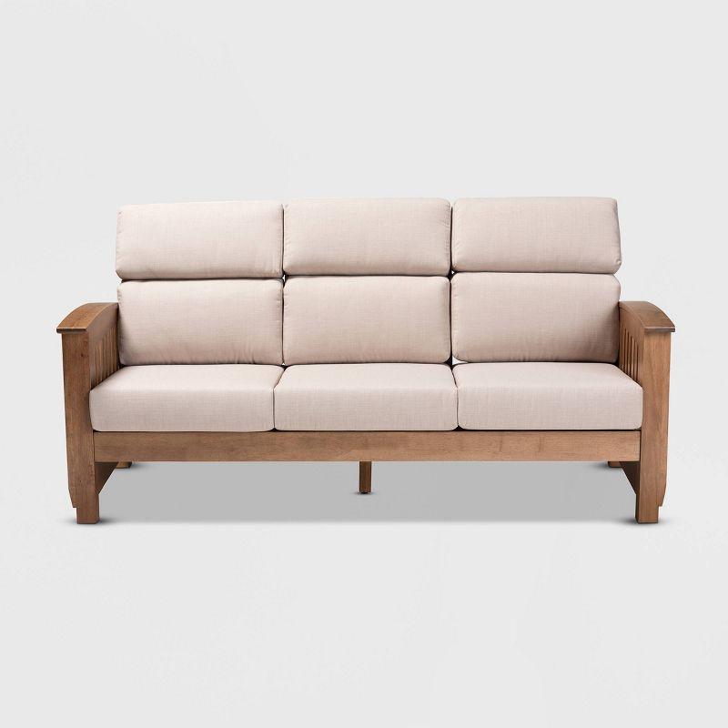 Charlotte Fabric Upholstered Wood 3 Seater Sofa Taupe/Brown - Baxton Studio: Elegant Mission Style Design, Foam-Padded