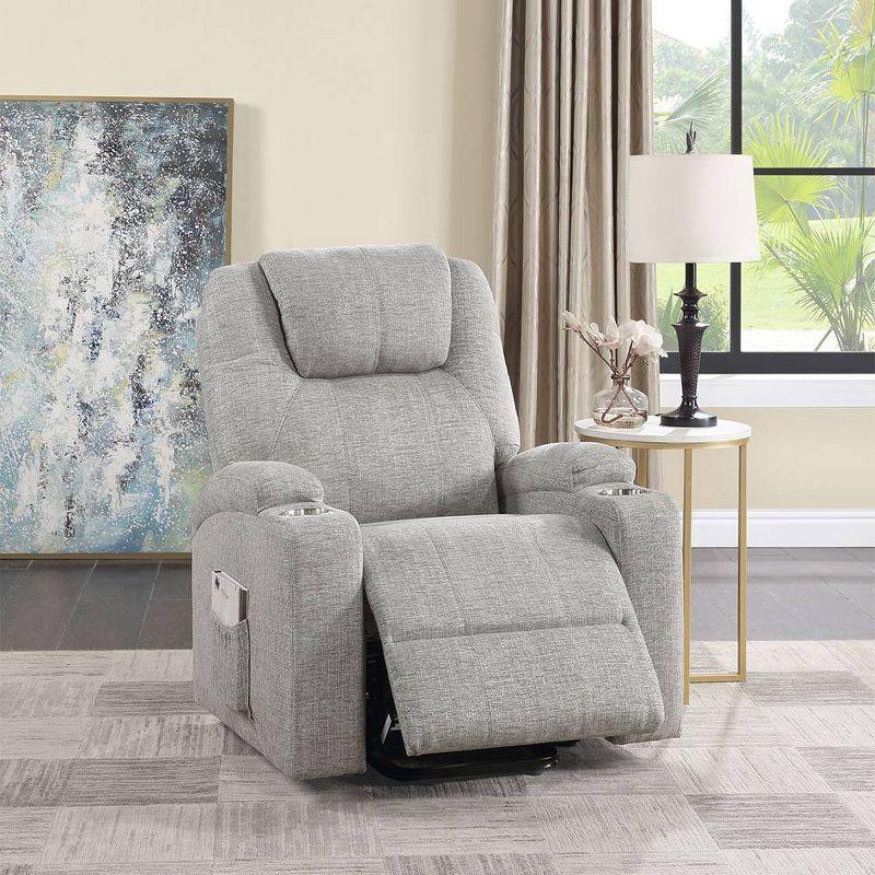 Gray Leather Power Lift Recliner with Wood Frame