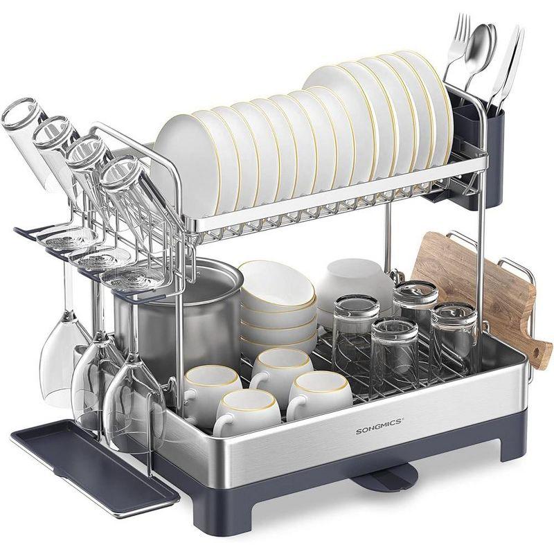 SONGMICS 2 Tier Dish Drying Rack, Stainless Steel Dish Drainer for Kitchen Counter