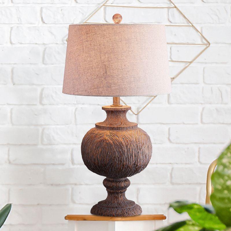 JONATHAN Y Scarlett 31" Resin LED Table Lamp, Dark Brown with Gray Shade