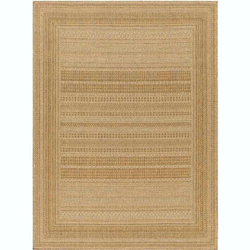 Gracie Oaks Tailyn Striped Machine Woven Polypropylene Indoor / Outdoor Area Rug in Tan/Brown