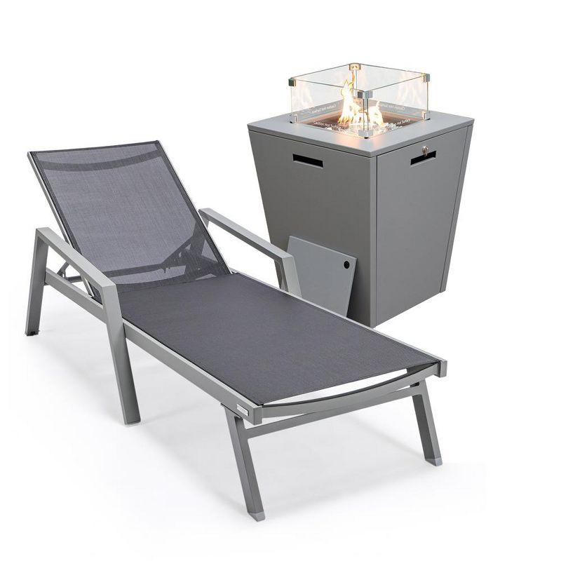 LeisureMod Outdoor Powder Coated Aluminum Chaise Lounge Set with Table (Set of 2)