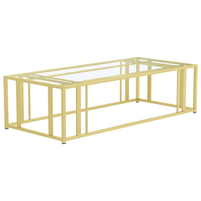 Adri Rectangular Gold Metal and Glass Coffee Table