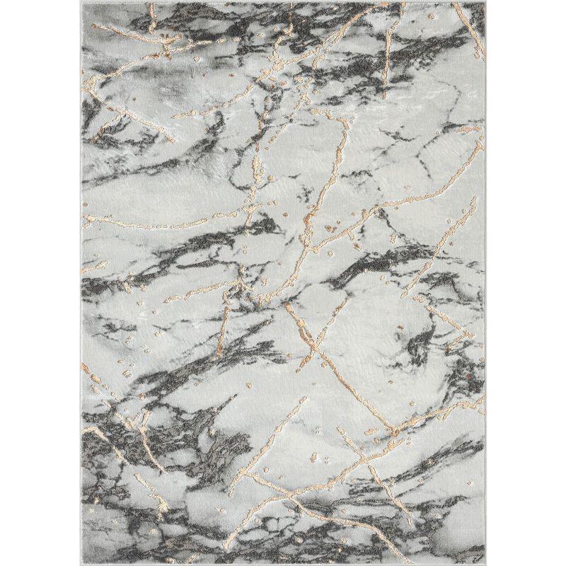 Ivory 5' x 7' Abstract Stain-Resistant Synthetic Area Rug