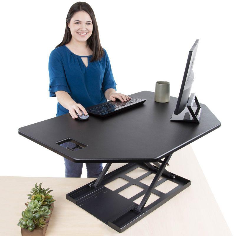 X-Elite Premier Corner Standing Desk Converter with Pneumatic Height Adjustment - Black – Stand Steady