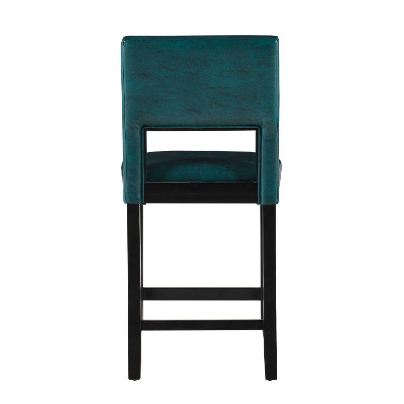 Linon 24" Vega Padded Back and Seat Faux Leather Counter Height Barstool Hardwood Blue: Upholstered, Stained Finish, Foam Fill