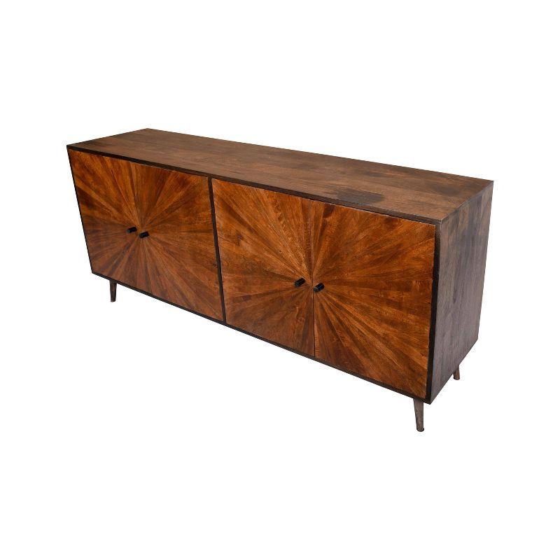 The Urban Port 65" Mango Wood Sideboard Buffet Cabinet Console 2 Door Sunburst Warm Brown