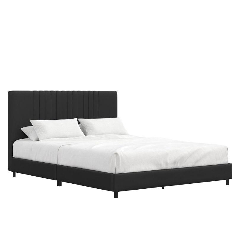 RealRooms Rio Faux Leather Upholstered Platform Bed with Tufted Headboard, Queen, Black