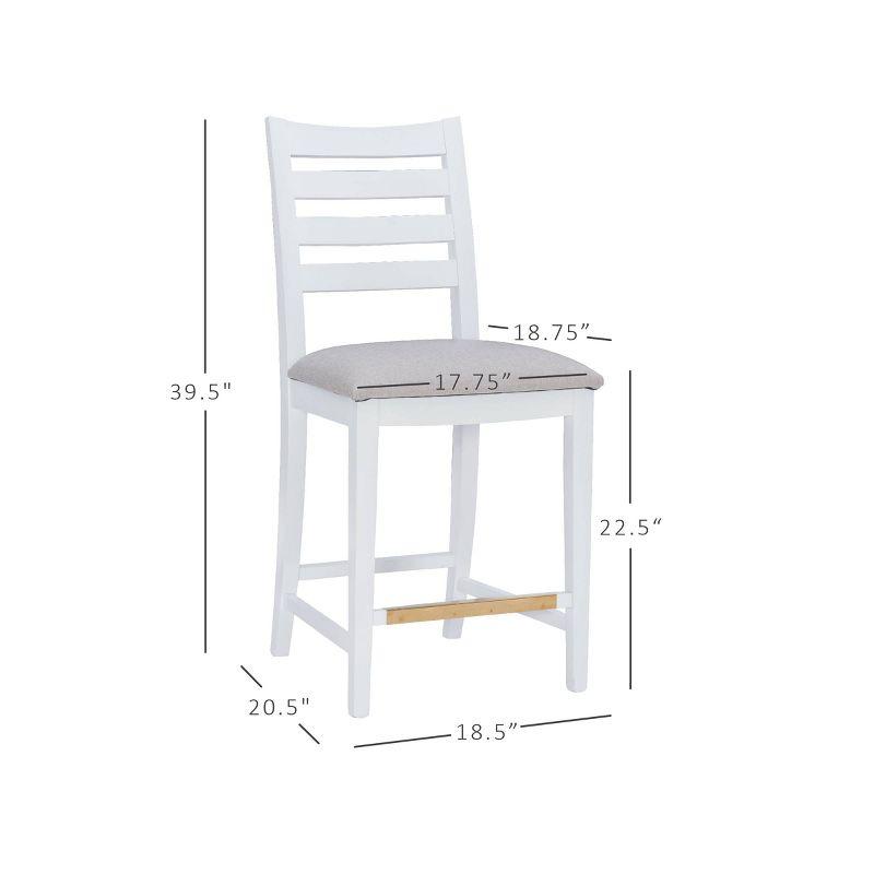 Set of 2 Flynn Ladder Back Counter Height Barstools Upholstered White - Linon: No Assembly, Solid Beechwood
