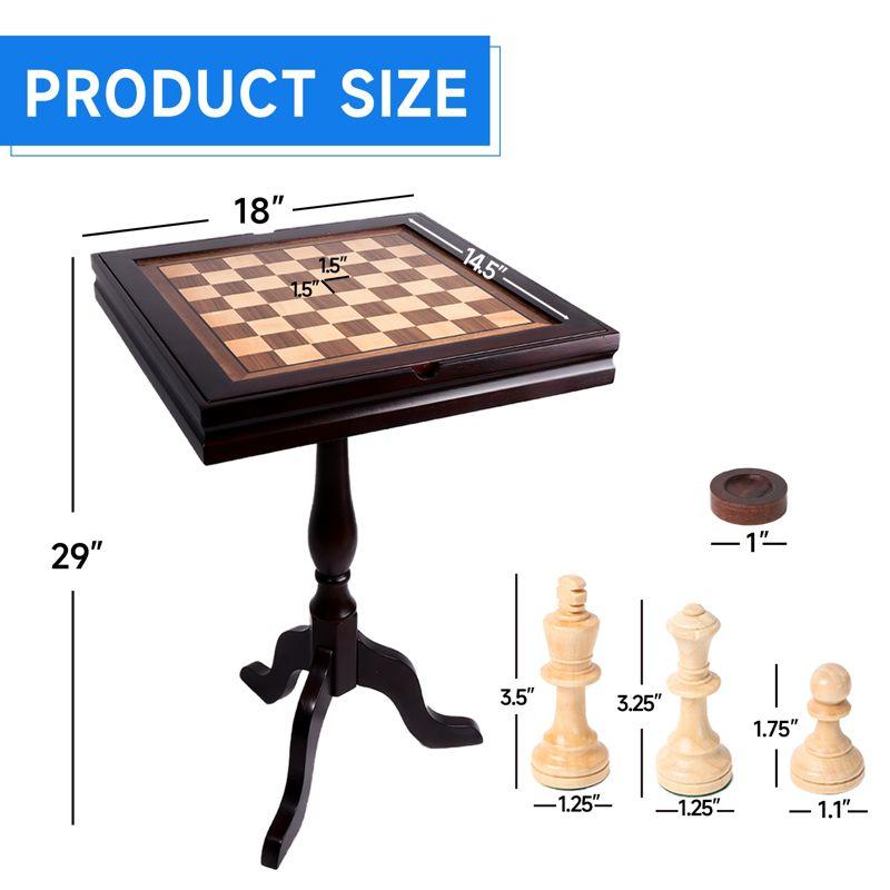 GSE Wooden 3-in-1 Chess Checkers Backgammon Table, Chess Checkers Backgammon Combo Game Set