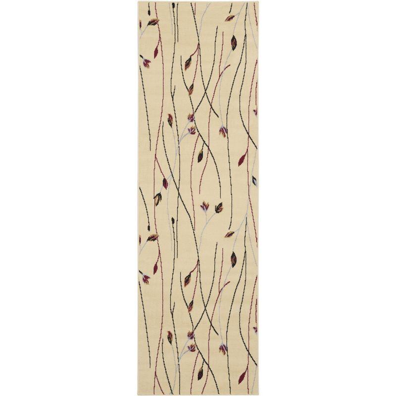 Elegant Cream Floral Synthetic 27'' Easy-Care Area Rug