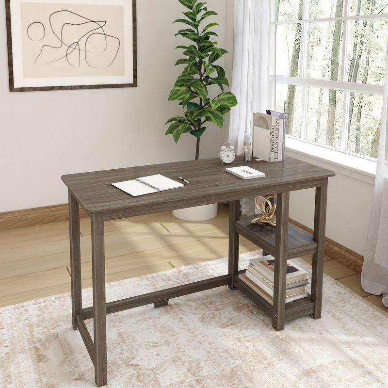 Plank+Beam Solid Wood Computer Desk with Shelves, Simple Desk for Bedroom, Home Office Study Desk, 47.25", Clay