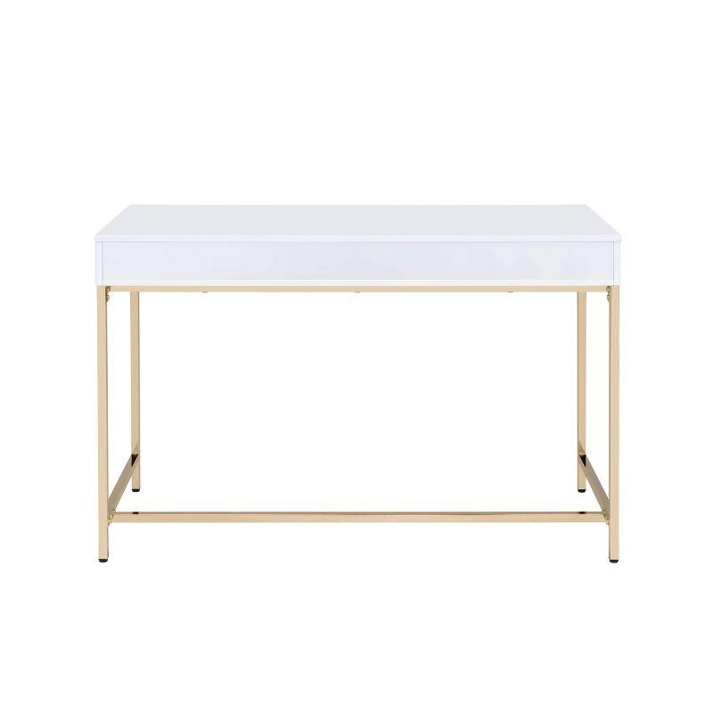 Ottey 2 Drawer Desk White High Gloss/Gold - Acme Furniture