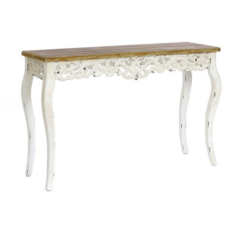 LuxenHome Victorian Off White and Natural Wood Console and Entry Table Off-White