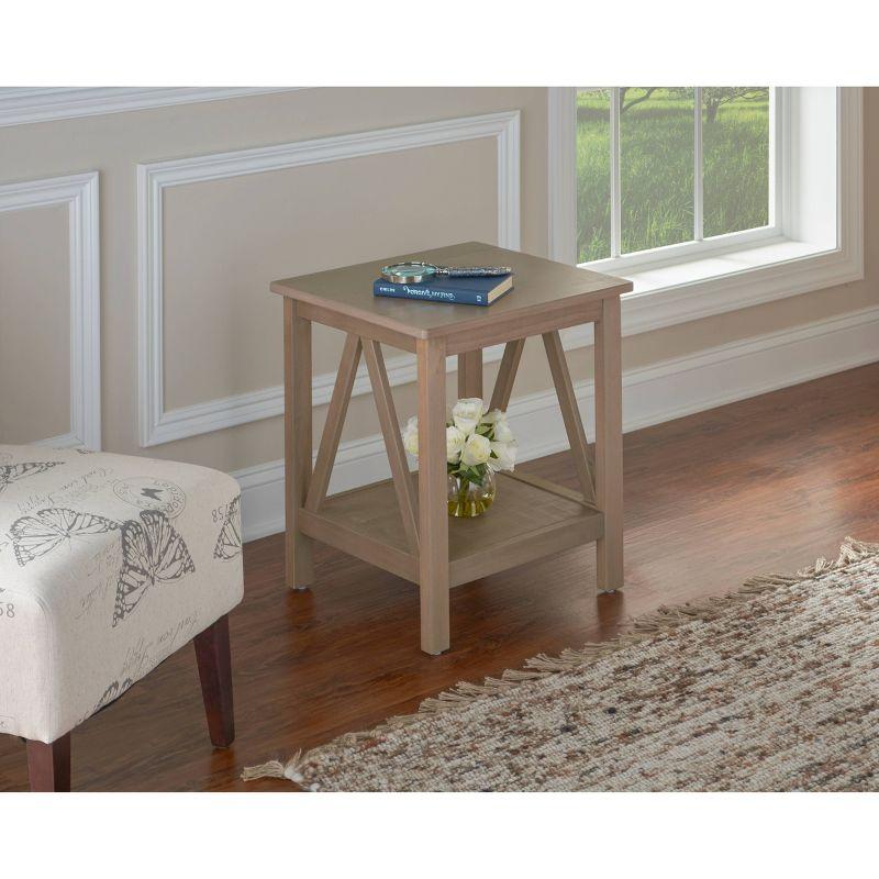 Rustic Driftwood Square Wood End Table with Spacious Shelf