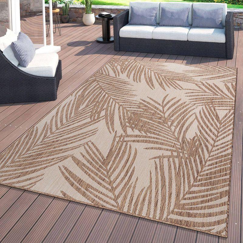 World Rug Gallery Contemporary Distressed Leaves Textured Flat Weave Indoor/Outdoor Area Rug - BROWN 7'10"X10'