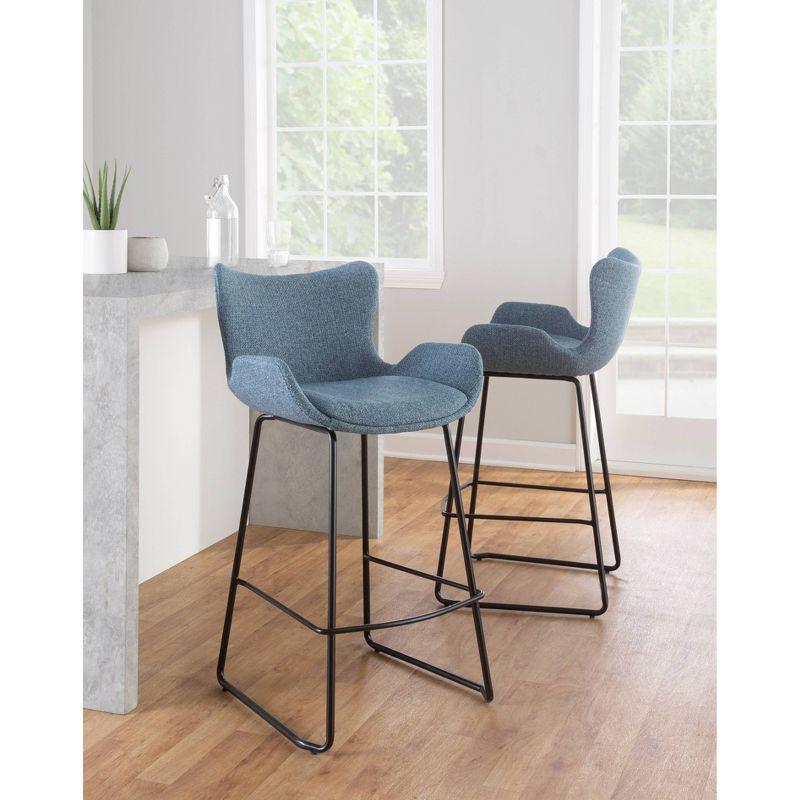 Set of 2 Tara Counter Height Barstools Black/Blue - LumiSource: Modern Upholstered, Metal Base, 250lb Capacity