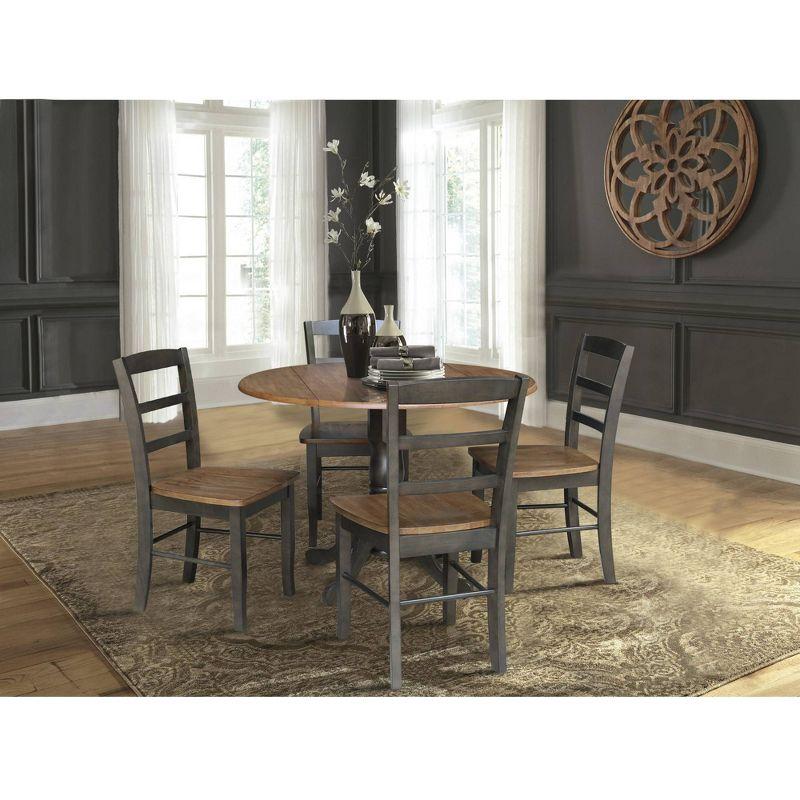 42" Hickory and Washed Coal Drop Leaf Dining Table Set with 4 Ladderback Chairs