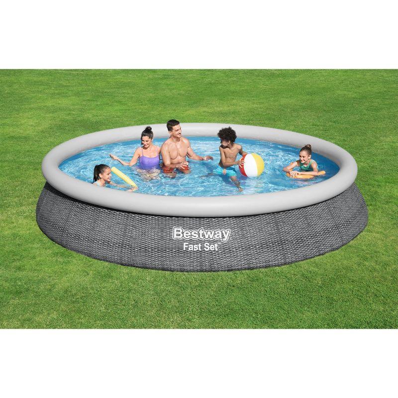 Bestway Fast Set Up Outdoor Round Inflatable Above Ground Swimming Pool Set with 330 GPH Filter Pump