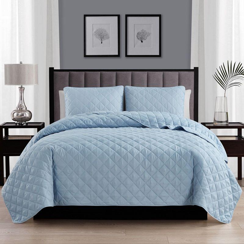 Swift Home | Essential Diamond Stitched 3-Piece Quilt Set Light Blue King/Cal King