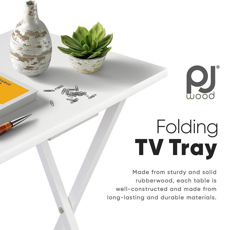 Compact White Solid Rubberwood Folding TV Tray Tables, 2-Piece Set