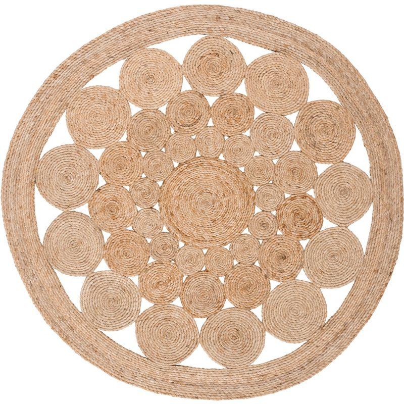 Handwoven Natural Jute 3' Round Non-Slip Area Rug