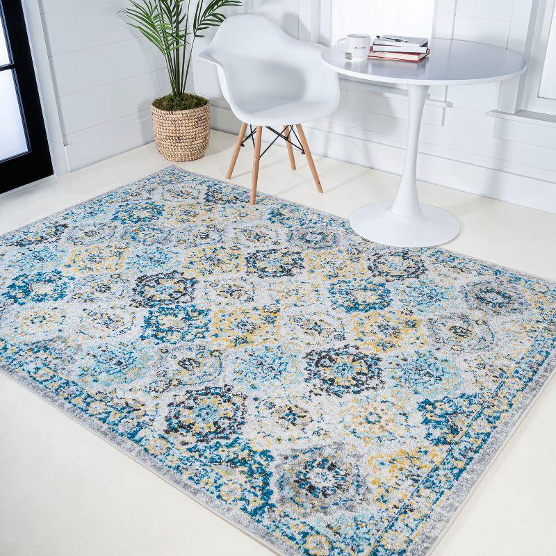 8'x10' Modern Persian Boho Vintage Trellis Area Rug, Blue/Multi - JONATHAN Y