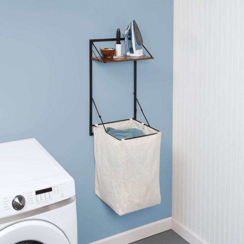 Honey-Can-Do Laundry Shelf + Hamper Combo with Wood Walnut