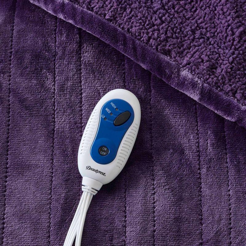 60"x70" Electric Heated Microlight to Berber Throw Blanket Purple: Beautyrest, Lightweight, Machine Washable