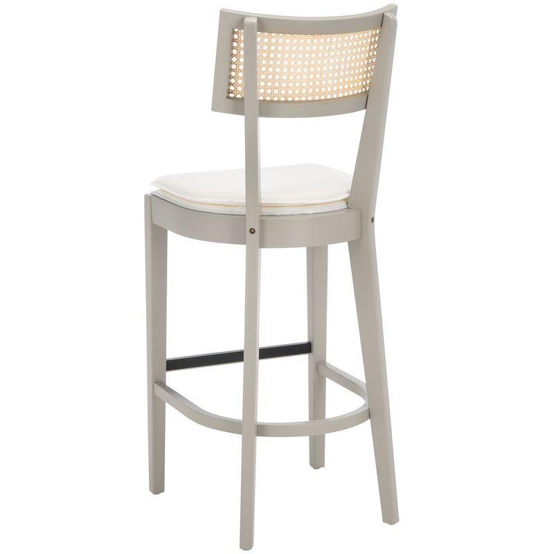 Grey and Natural Wood Woven Cane Bar Stool