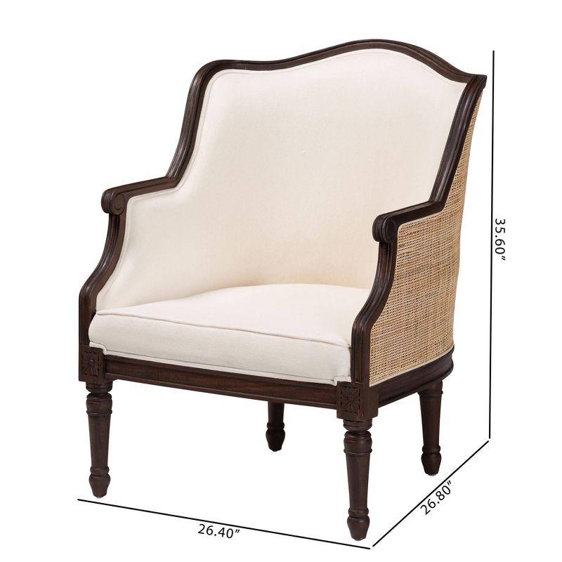 bali & pari Ornella Fabric and Wood Accent Chair Beige/Dark Brown: Polyester Upholstery, Rattan Frame