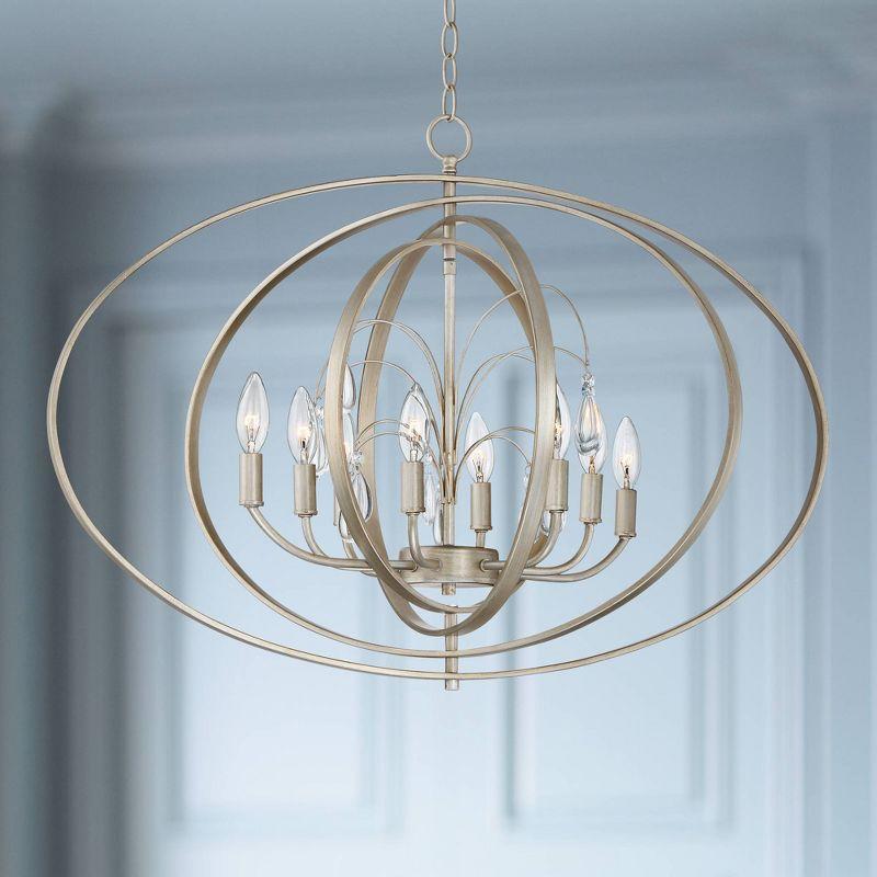 Champagne Satin Silver Crystal Orb 8-Light Chandelier