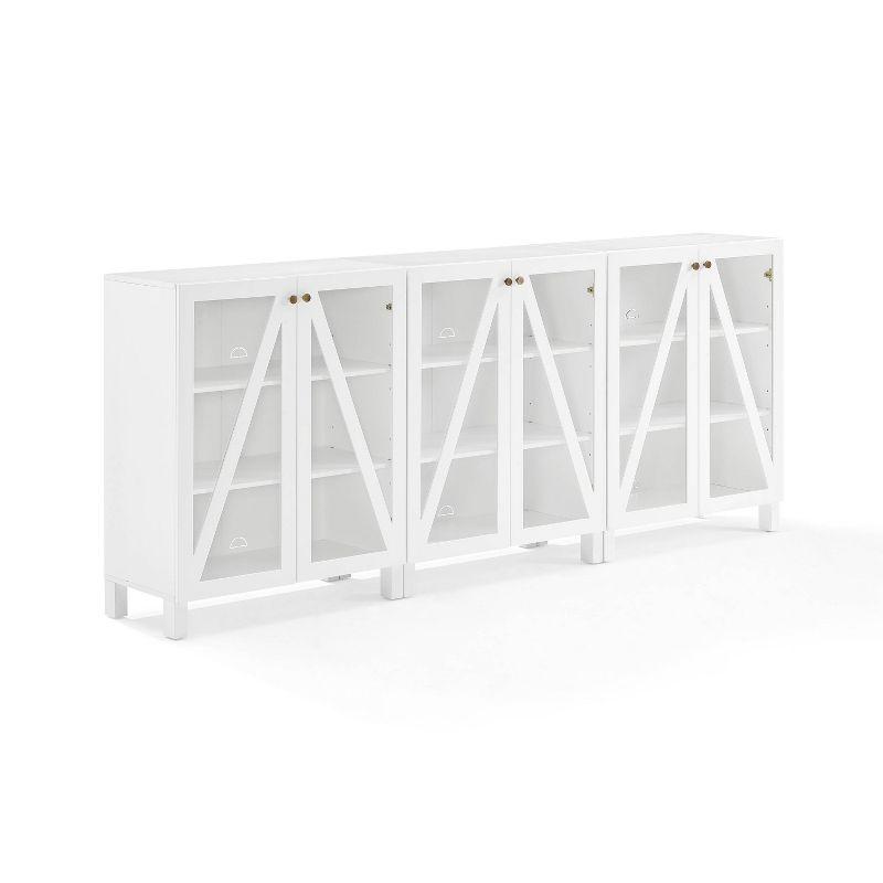 Crosley 90" Cassai 3pc Media Sideboard Cabinet Set of 3 Storage Pantries White: Modern Farmhouse Style, 9 Adjustable Shelves