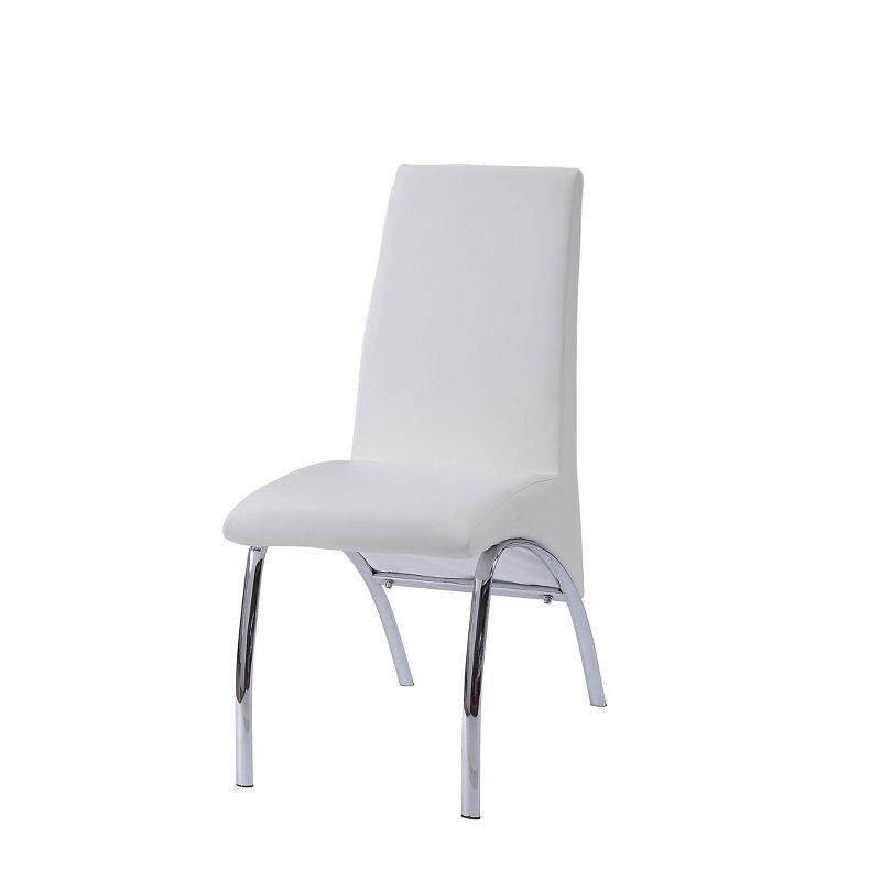 Elegant White Faux Leather & Chrome Metal Side Chair Set