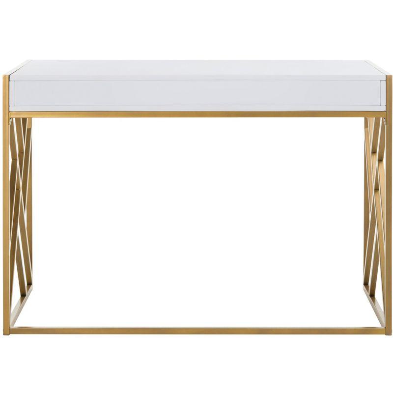 Transitional White and Gold Home Office Desk with Dual Drawers