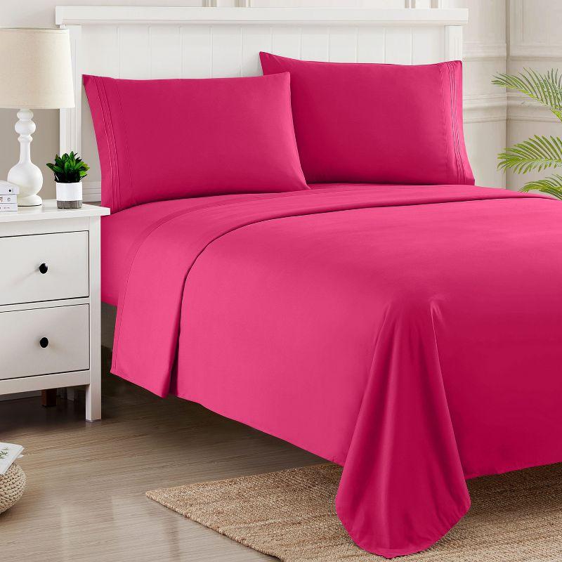 4 Piece Sheet Set, Ultra Soft 1800 Series Collection - King, Fuchsia