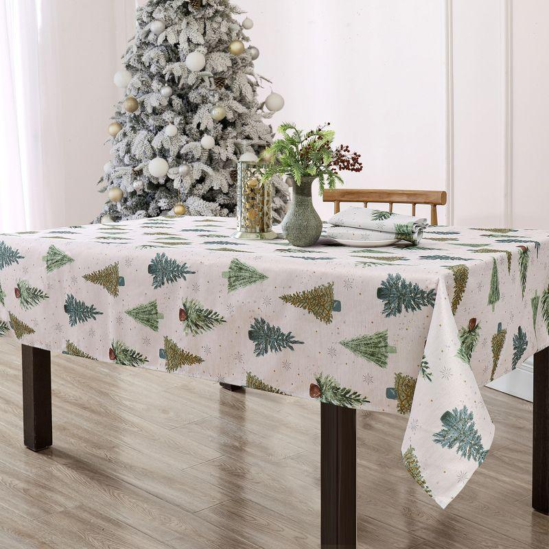 Lucina Twinkle Trees Holiday Fabric Tablecloth with Silver Snowflakes, 60x102