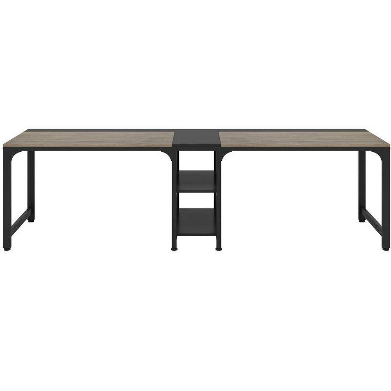 LITTLE TREE 90.55" Double Desk with Storage Shelf Gray/Black