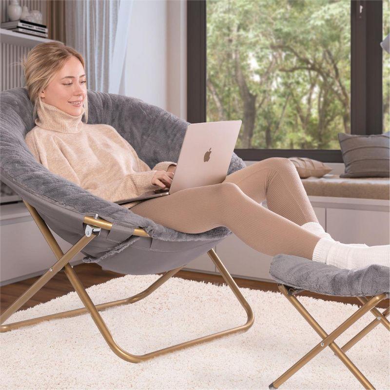 Milliard Cozy Faux Fur Saucer Chair X-Large with Footrest, Black