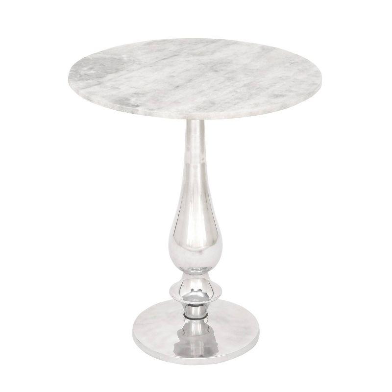 White Marble and Silver Aluminum Round Accent Table