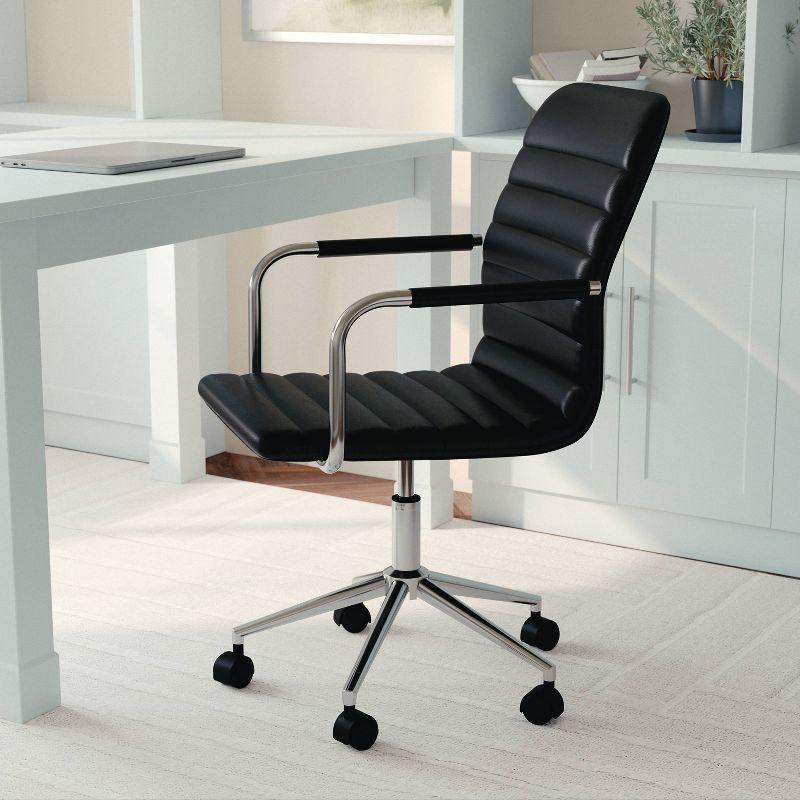 Black Faux Leather Executive Swivel Office Chair with Polished Nickel Frame