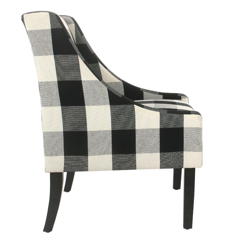 Elegant Black Plaid Wood-Legged Accent Chair