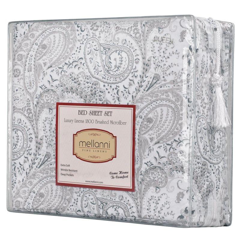 Mellanni Brushed Microfiber Sheet Set, King, Paisley Gray, 4 Piece