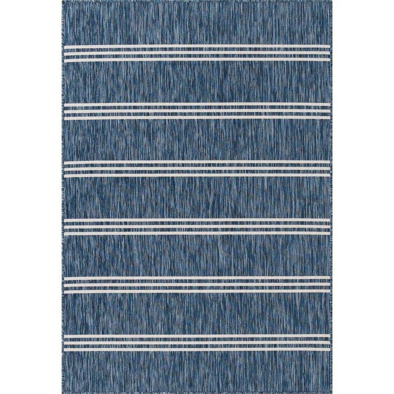 Modern Outdoor Flatweave 4' x 6' Blue Geometric Synthetic Rug