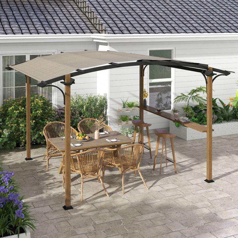 Outsunny 12' x 10' Outdoor Pergola with Bar Counter, Sun Shade Canopy, Aluminum and Steel Frame for Garden, Lawn, Backyard, and Deck, Natural