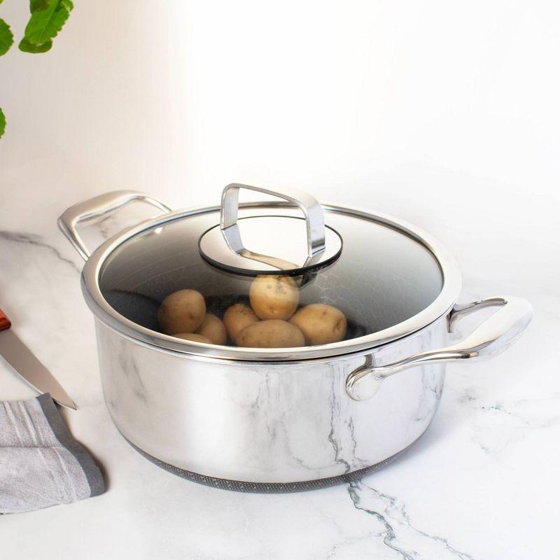 Livwell Brands Diamond Clad 6qt Hybrid Nonstick Stainless Steel Stock Pot and Lid: Tri Ply, Oven & Dishwasher Safe, Vented Glass Lid